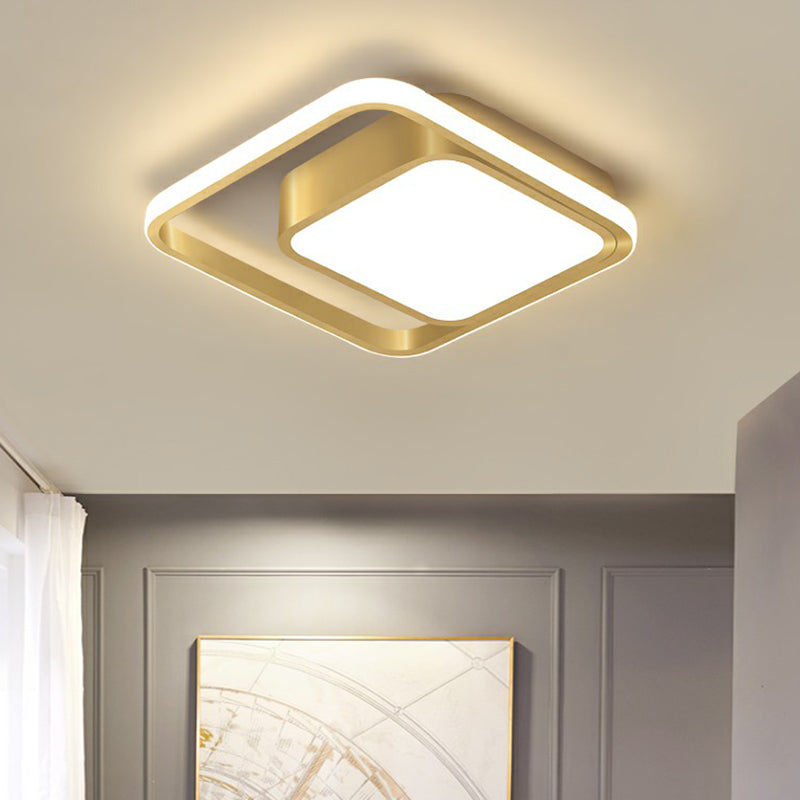 Square Hallway Flush Mounted Lamp Acrylic Minimalist LED Ceiling Light Fixture in Gold Clearhalo 'Ceiling Lights' 'Close To Ceiling Lights' 'Close to ceiling' 'Flush mount' Lighting' 2336386