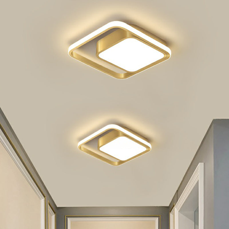 Square Hallway Flush Mounted Lamp Acrylic Minimalist LED Ceiling Light Fixture in Gold Clearhalo 'Ceiling Lights' 'Close To Ceiling Lights' 'Close to ceiling' 'Flush mount' Lighting' 2336388