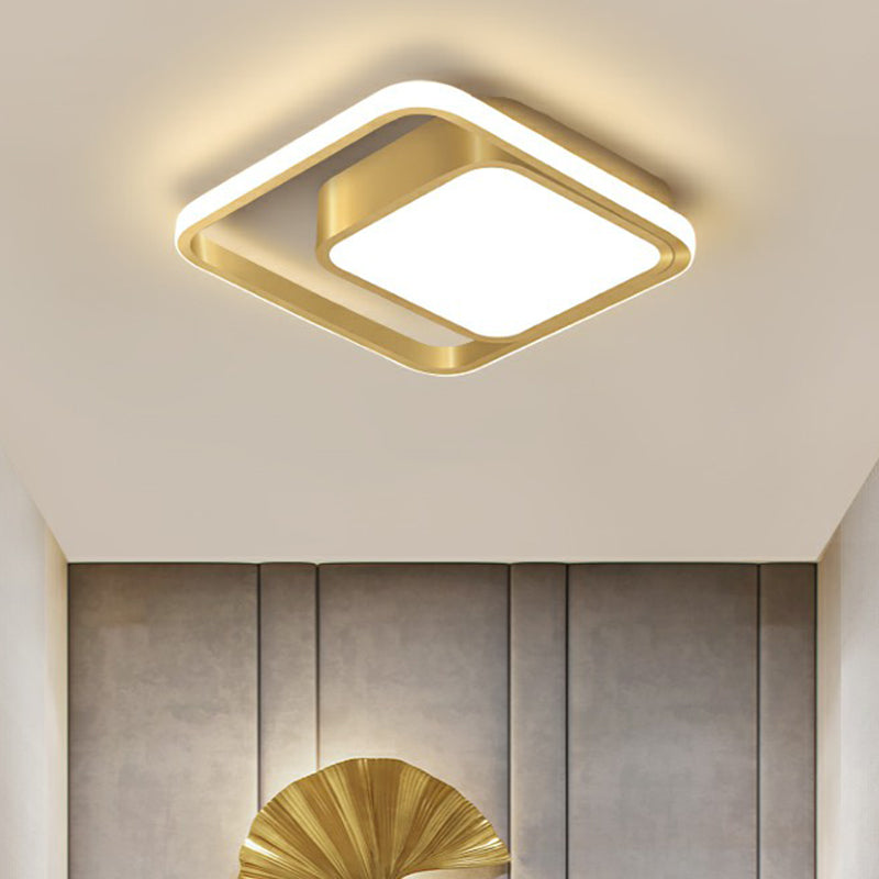 Square Hallway Flush Mounted Lamp Acrylic Minimalist LED Ceiling Light Fixture in Gold Clearhalo 'Ceiling Lights' 'Close To Ceiling Lights' 'Close to ceiling' 'Flush mount' Lighting' 2336390