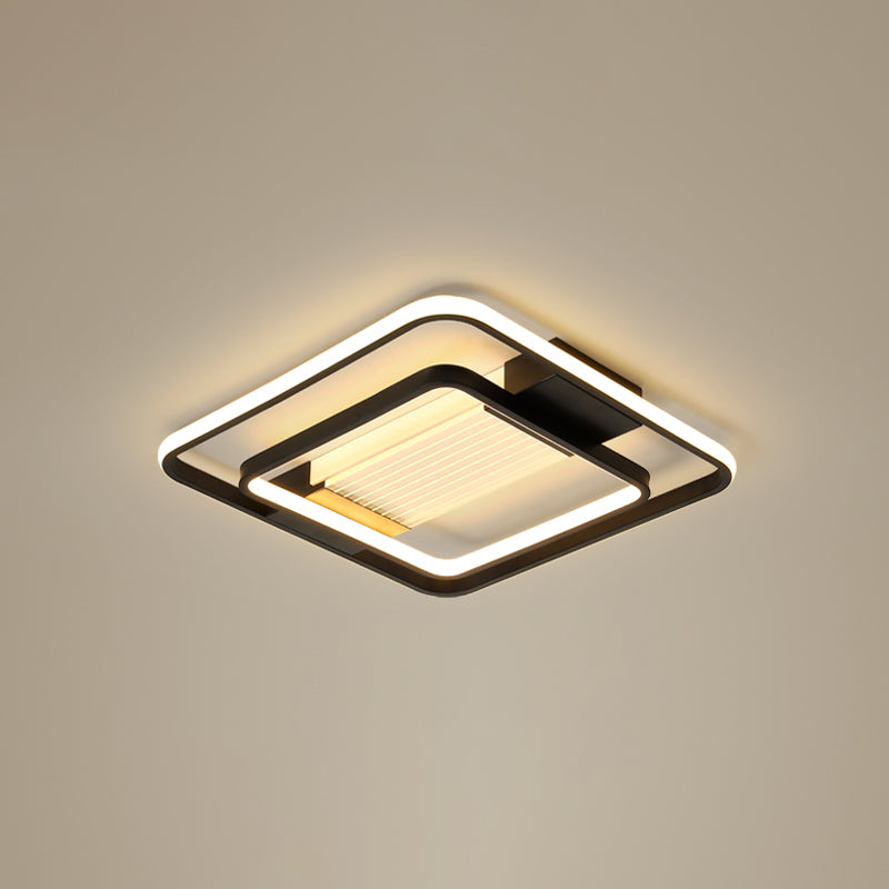 Black Finish Rectangle LED Flush Light Minimalist Acrylic Ceiling Mount Lamp for Living Room Black 16.5" Clearhalo 'Ceiling Lights' 'Close To Ceiling Lights' 'Close to ceiling' 'Flush mount' Lighting' 2336433