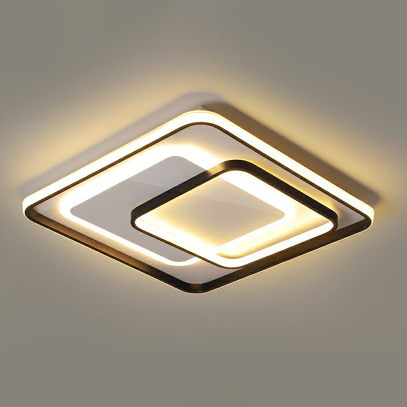 Minimalism LED Ceiling Lamp Black Rectangular Flush-Mount Light Fixture with Acrylic Shade Black 24.5" Remote Control Stepless Dimming Clearhalo 'Ceiling Lights' 'Close To Ceiling Lights' 'Close to ceiling' 'Flush mount' Lighting' 2336453