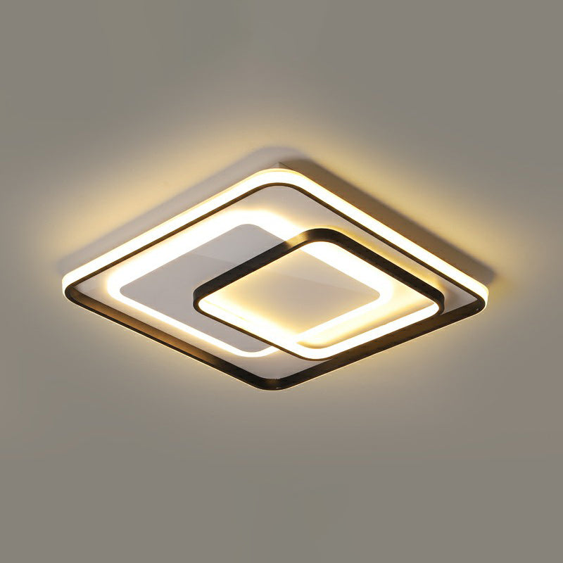 Minimalism LED Ceiling Lamp Black Rectangular Flush-Mount Light Fixture with Acrylic Shade Black 16.5" Remote Control Stepless Dimming Clearhalo 'Ceiling Lights' 'Close To Ceiling Lights' 'Close to ceiling' 'Flush mount' Lighting' 2336459