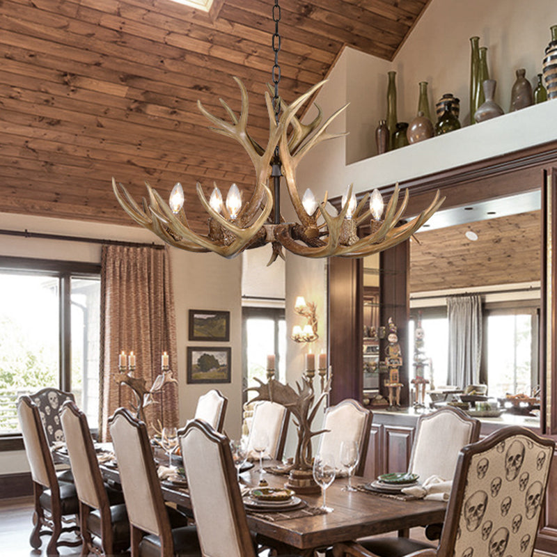 Traditional Candelabra Hanging Pendant 3/5/6 Lights Resin Ceiling Chandelier in Khaki for Living Room Clearhalo 'Ceiling Lights' 'Chandeliers' Lighting' options 233649