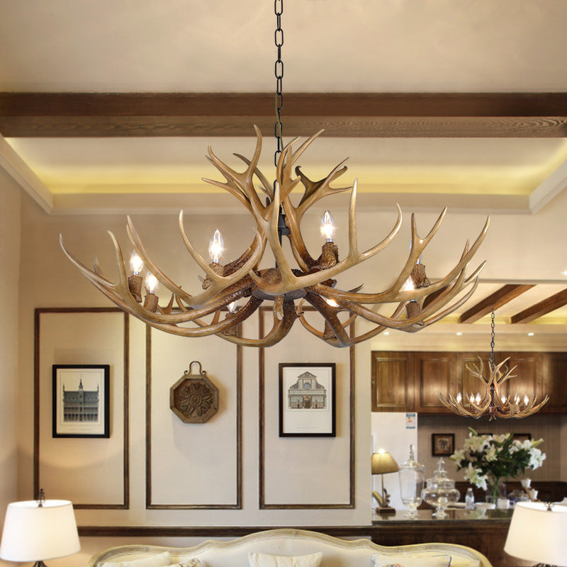 Traditional Candelabra Hanging Pendant 3/5/6 Lights Resin Ceiling Chandelier in Khaki for Living Room 8 Khaki Clearhalo 'Ceiling Lights' 'Chandeliers' Lighting' options 233652_8439b708-db81-4888-82b3-19009eb8b015