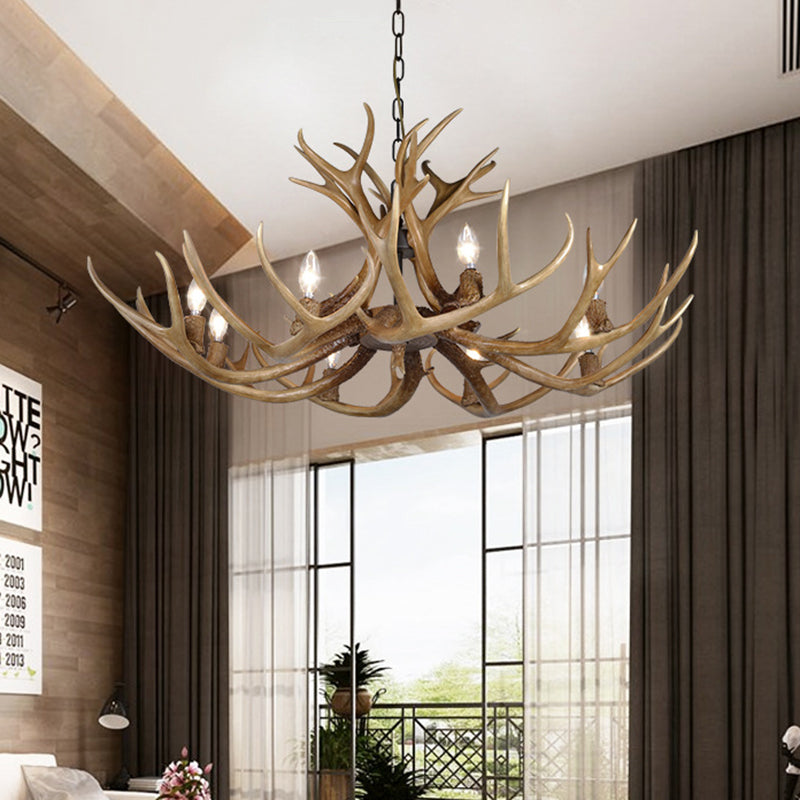 Traditional Candelabra Hanging Pendant 3/5/6 Lights Resin Ceiling Chandelier in Khaki for Living Room Clearhalo 'Ceiling Lights' 'Chandeliers' Lighting' options 233653