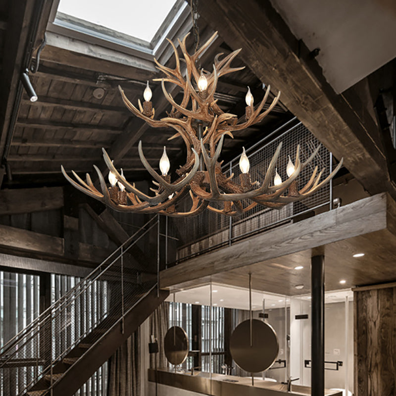 Traditional Candelabra Hanging Pendant 3/5/6 Lights Resin Ceiling Chandelier in Khaki for Living Room Clearhalo 'Ceiling Lights' 'Chandeliers' Lighting' options 233656