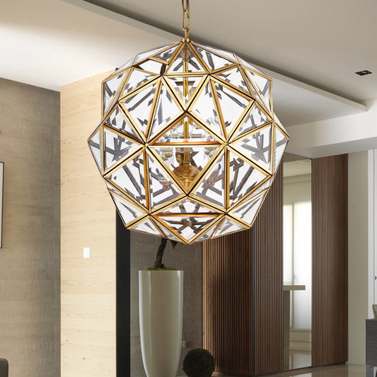 Geometric Ceiling Chandelier Modernism Clear Glass 3 Heads Hanging Light Fixture for Living Room Clearhalo 'Ceiling Lights' 'Chandeliers' 'Glass shade' 'Glass' Lighting' 233665