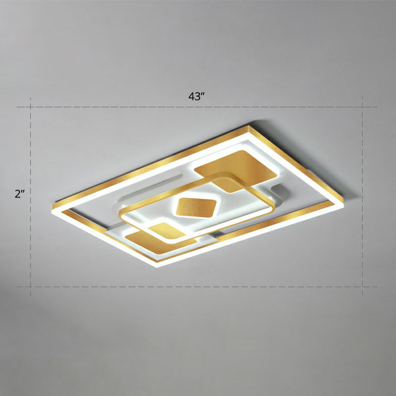 Contemporary LED Ceiling Flush Mount Gold Rectangular Flush Light Fixture with Acrylic Shade Gold 43" White Clearhalo 'Ceiling Lights' 'Close To Ceiling Lights' 'Close to ceiling' 'Flush mount' Lighting' 2336668