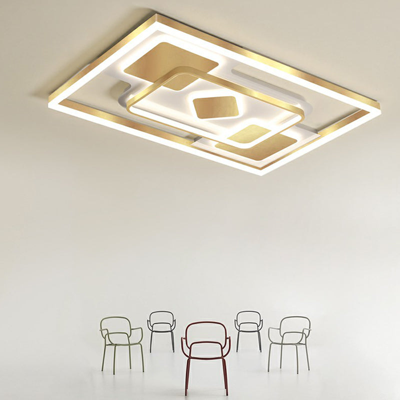 Contemporary LED Ceiling Flush Mount Gold Rectangular Flush Light Fixture with Acrylic Shade Clearhalo 'Ceiling Lights' 'Close To Ceiling Lights' 'Close to ceiling' 'Flush mount' Lighting' 2336669