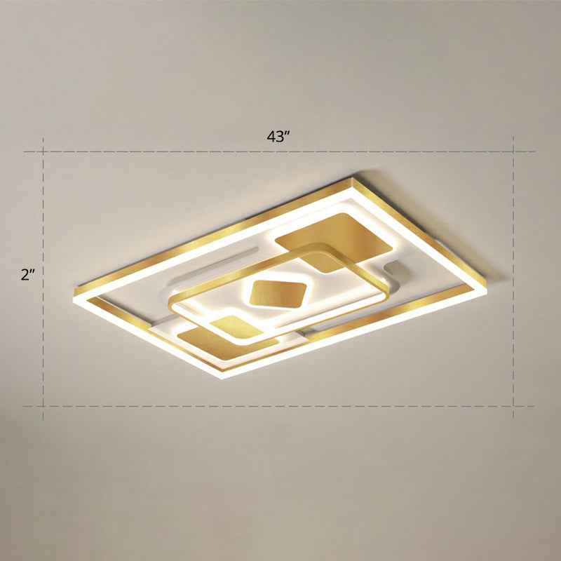 Contemporary LED Ceiling Flush Mount Gold Rectangular Flush Light Fixture with Acrylic Shade Gold 43" Remote Control Stepless Dimming Clearhalo 'Ceiling Lights' 'Close To Ceiling Lights' 'Close to ceiling' 'Flush mount' Lighting' 2336670