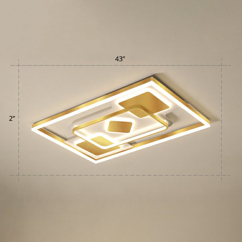 Contemporary LED Ceiling Flush Mount Gold Rectangular Flush Light Fixture with Acrylic Shade Gold 43" Warm Clearhalo 'Ceiling Lights' 'Close To Ceiling Lights' 'Close to ceiling' 'Flush mount' Lighting' 2336672
