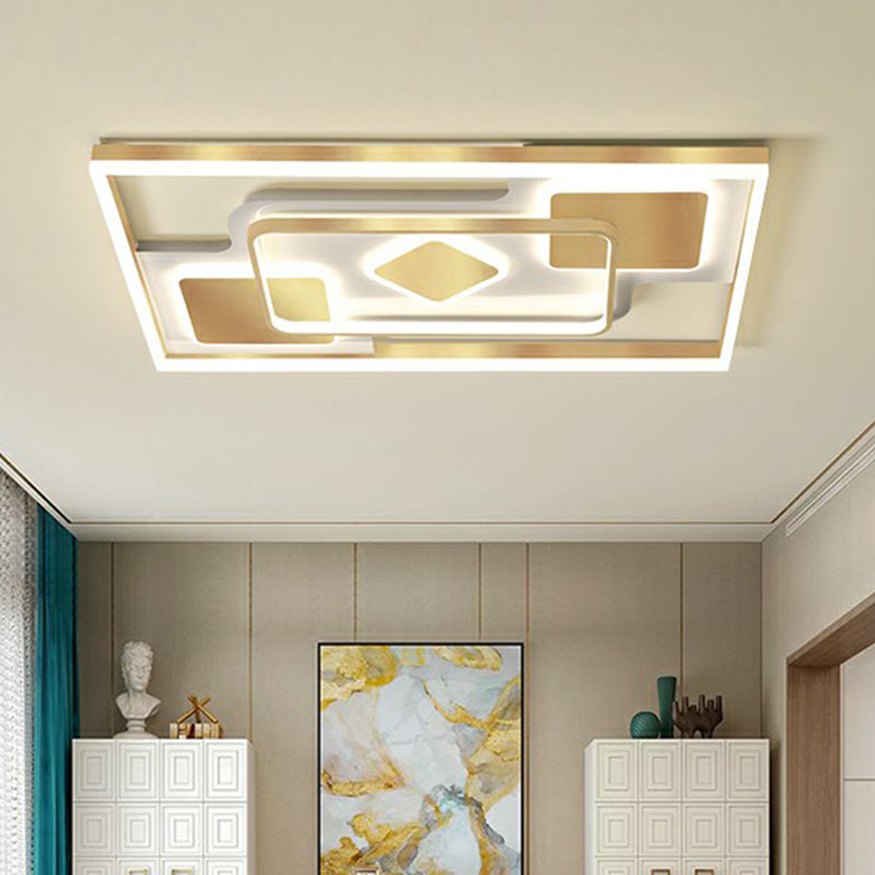 Contemporary LED Ceiling Flush Mount Gold Rectangular Flush Light Fixture with Acrylic Shade Clearhalo 'Ceiling Lights' 'Close To Ceiling Lights' 'Close to ceiling' 'Flush mount' Lighting' 2336673