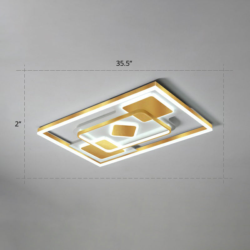 Contemporary LED Ceiling Flush Mount Gold Rectangular Flush Light Fixture with Acrylic Shade Gold 35.5" White Clearhalo 'Ceiling Lights' 'Close To Ceiling Lights' 'Close to ceiling' 'Flush mount' Lighting' 2336674