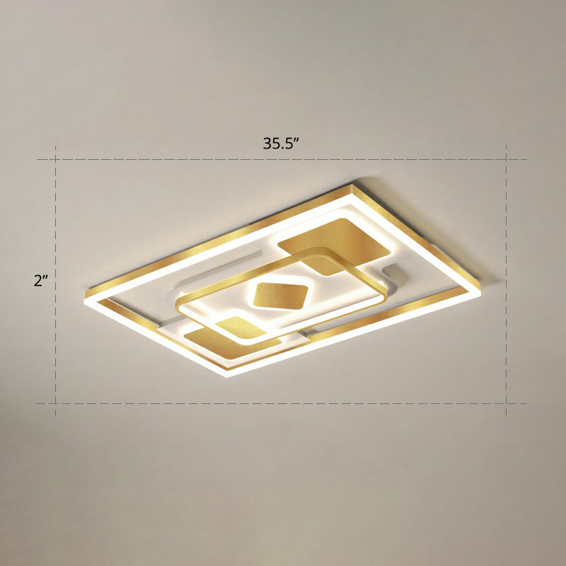 Contemporary LED Ceiling Flush Mount Gold Rectangular Flush Light Fixture with Acrylic Shade Gold 35.5" Remote Control Stepless Dimming Clearhalo 'Ceiling Lights' 'Close To Ceiling Lights' 'Close to ceiling' 'Flush mount' Lighting' 2336676