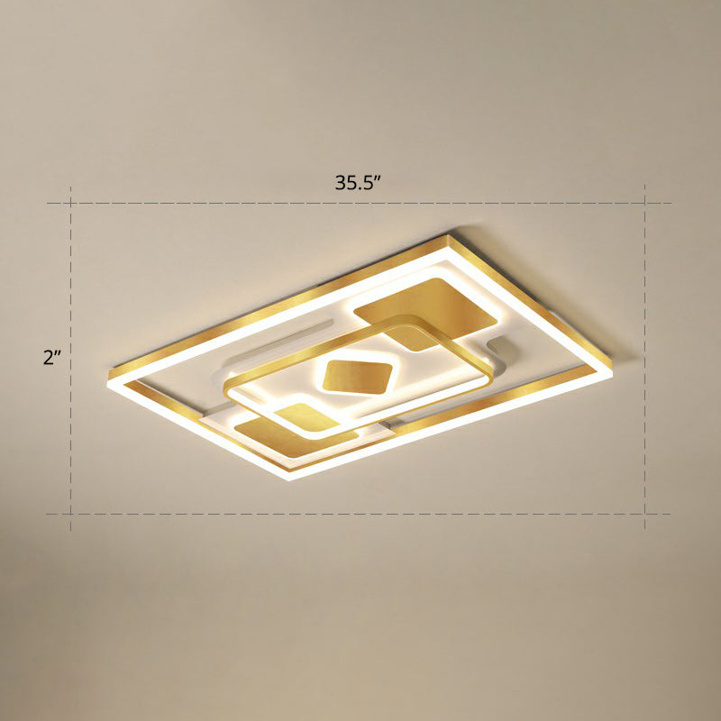 Contemporary LED Ceiling Flush Mount Gold Rectangular Flush Light Fixture with Acrylic Shade Gold 35.5" Warm Clearhalo 'Ceiling Lights' 'Close To Ceiling Lights' 'Close to ceiling' 'Flush mount' Lighting' 2336677