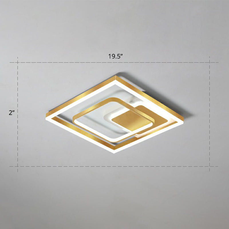 Contemporary LED Ceiling Flush Mount Gold Rectangular Flush Light Fixture with Acrylic Shade Gold 19.5" White Clearhalo 'Ceiling Lights' 'Close To Ceiling Lights' 'Close to ceiling' 'Flush mount' Lighting' 2336678