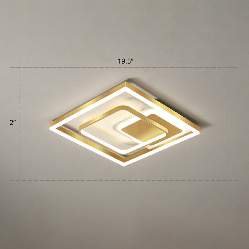 Contemporary LED Ceiling Flush Mount Gold Rectangular Flush Light Fixture with Acrylic Shade Gold 19.5" Remote Control Stepless Dimming Clearhalo 'Ceiling Lights' 'Close To Ceiling Lights' 'Close to ceiling' 'Flush mount' Lighting' 2336679