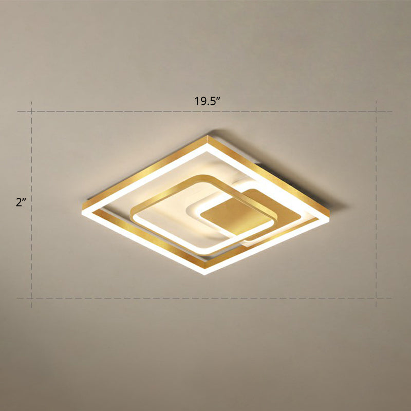 Contemporary LED Ceiling Flush Mount Gold Rectangular Flush Light Fixture with Acrylic Shade Gold 19.5" Warm Clearhalo 'Ceiling Lights' 'Close To Ceiling Lights' 'Close to ceiling' 'Flush mount' Lighting' 2336680