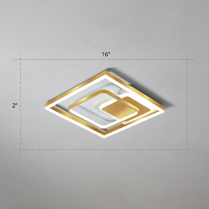 Contemporary LED Ceiling Flush Mount Gold Rectangular Flush Light Fixture with Acrylic Shade Gold 16" White Clearhalo 'Ceiling Lights' 'Close To Ceiling Lights' 'Close to ceiling' 'Flush mount' Lighting' 2336681