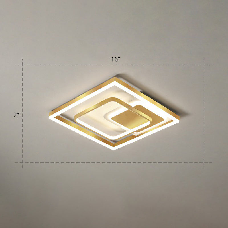 Contemporary LED Ceiling Flush Mount Gold Rectangular Flush Light Fixture with Acrylic Shade Gold 16" Remote Control Stepless Dimming Clearhalo 'Ceiling Lights' 'Close To Ceiling Lights' 'Close to ceiling' 'Flush mount' Lighting' 2336682