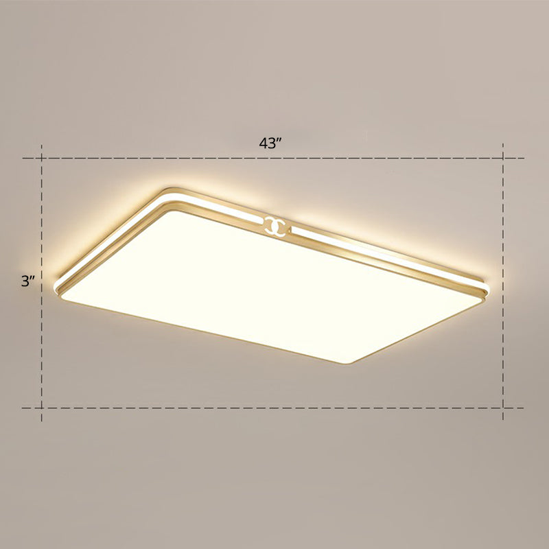 Rectangle Acrylic LED Flush Mount Lamp Contemporary Gold Finish Ceiling Flush Light Gold 43" Remote Control Stepless Dimming Clearhalo 'Ceiling Lights' 'Close To Ceiling Lights' 'Close to ceiling' 'Flush mount' Lighting' 2336718
