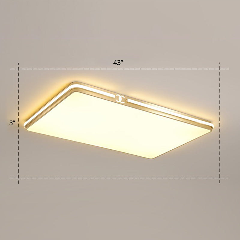 Rectangle Acrylic LED Flush Mount Lamp Contemporary Gold Finish Ceiling Flush Light Gold 43" Warm Clearhalo 'Ceiling Lights' 'Close To Ceiling Lights' 'Close to ceiling' 'Flush mount' Lighting' 2336720
