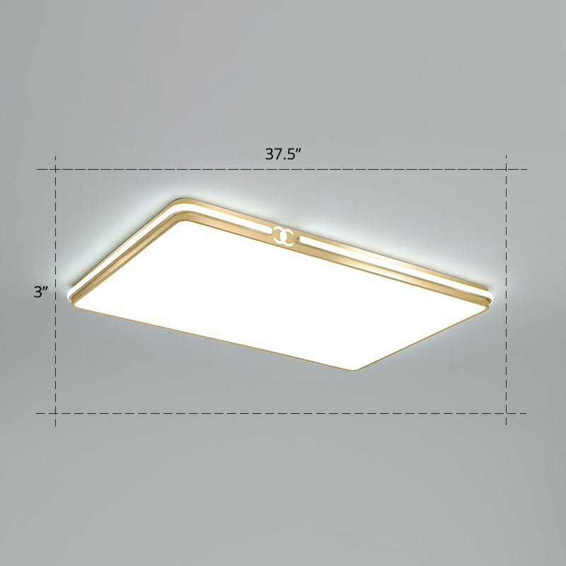 Rectangle Acrylic LED Flush Mount Lamp Contemporary Gold Finish Ceiling Flush Light Gold 37.5" White Clearhalo 'Ceiling Lights' 'Close To Ceiling Lights' 'Close to ceiling' 'Flush mount' Lighting' 2336722