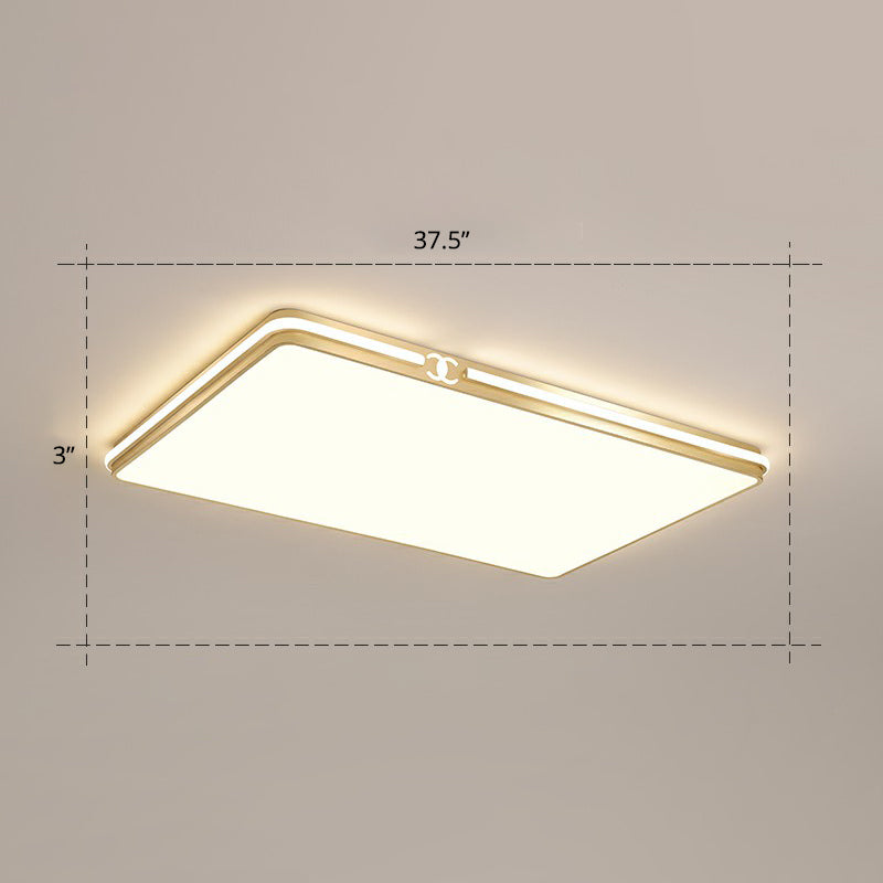Rectangle Acrylic LED Flush Mount Lamp Contemporary Gold Finish Ceiling Flush Light Gold 37.5" Remote Control Stepless Dimming Clearhalo 'Ceiling Lights' 'Close To Ceiling Lights' 'Close to ceiling' 'Flush mount' Lighting' 2336724