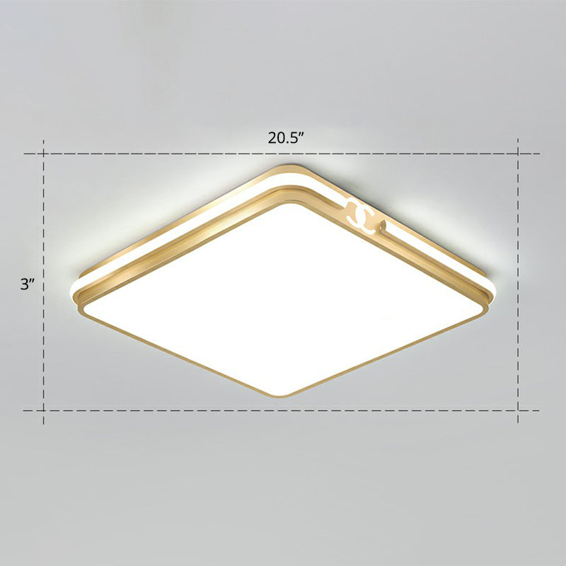 Rectangle Acrylic LED Flush Mount Lamp Contemporary Gold Finish Ceiling Flush Light Gold 20.5" White Clearhalo 'Ceiling Lights' 'Close To Ceiling Lights' 'Close to ceiling' 'Flush mount' Lighting' 2336726