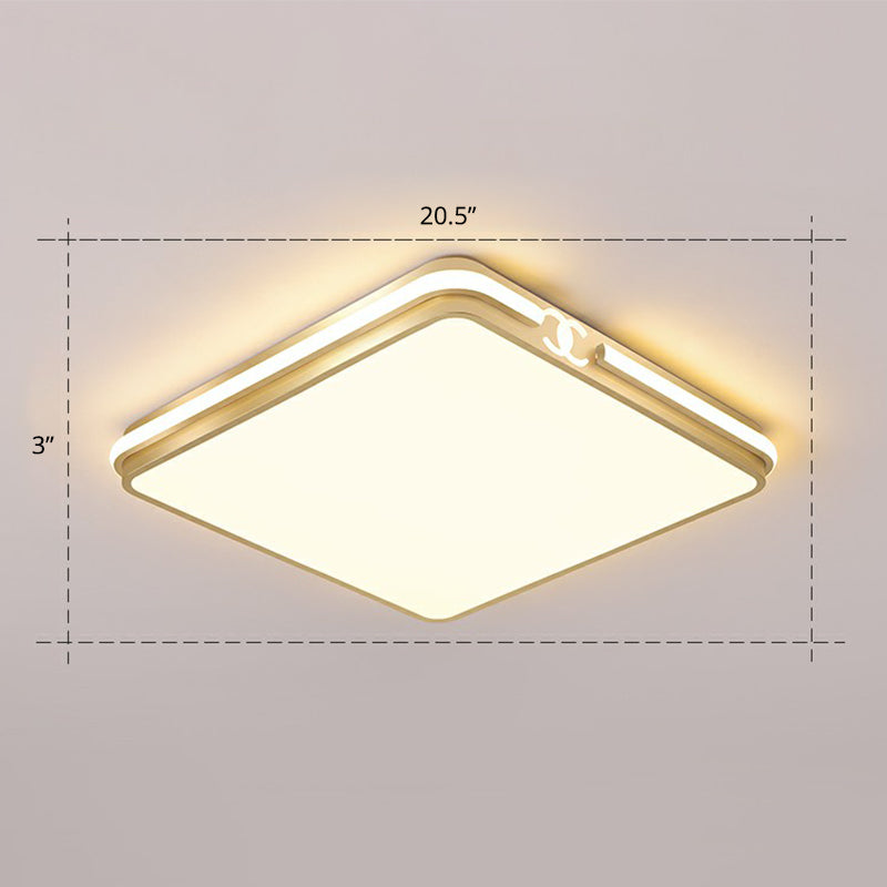Rectangle Acrylic LED Flush Mount Lamp Contemporary Gold Finish Ceiling Flush Light Gold 20.5" Warm Clearhalo 'Ceiling Lights' 'Close To Ceiling Lights' 'Close to ceiling' 'Flush mount' Lighting' 2336728