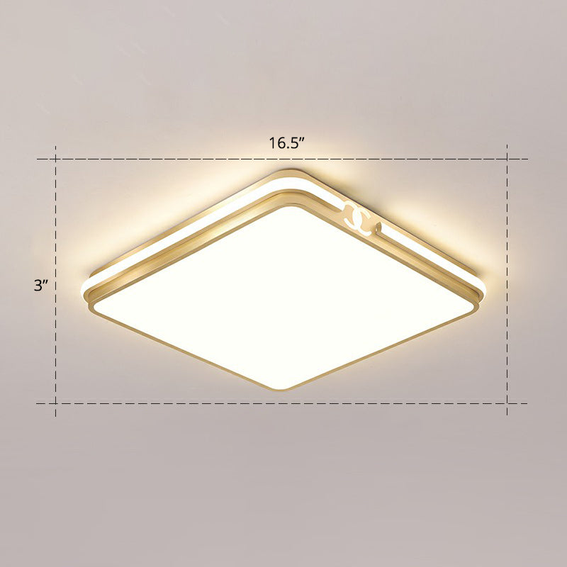 Rectangle Acrylic LED Flush Mount Lamp Contemporary Gold Finish Ceiling Flush Light Gold 16.5" Remote Control Stepless Dimming Clearhalo 'Ceiling Lights' 'Close To Ceiling Lights' 'Close to ceiling' 'Flush mount' Lighting' 2336730