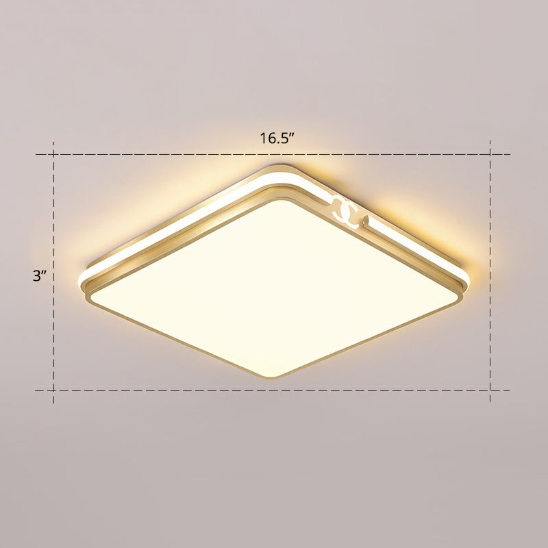 Rectangle Acrylic LED Flush Mount Lamp Contemporary Gold Finish Ceiling Flush Light Gold 16.5" Warm Clearhalo 'Ceiling Lights' 'Close To Ceiling Lights' 'Close to ceiling' 'Flush mount' Lighting' 2336731