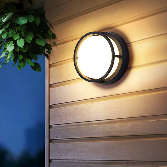 Round Outdoor Wall Sconce Lamp Plastic Modernist LED Wall Mount Lighting in Black Clearhalo 'Cast Iron' 'Glass' 'Industrial' 'Modern wall lights' 'Modern' 'Tiffany' 'Traditional wall lights' 'Wall Lamps & Sconces' 'Wall Lights' Lighting' 2336812