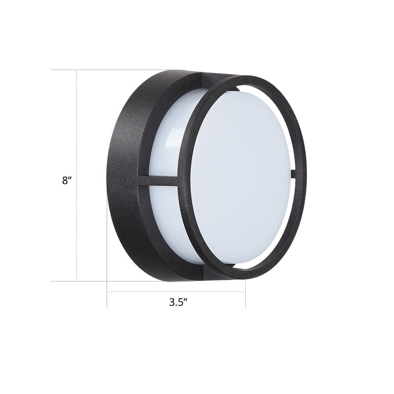 Round Outdoor Wall Sconce Lamp Plastic Modernist LED Wall Mount Lighting in Black Black Clearhalo 'Cast Iron' 'Glass' 'Industrial' 'Modern wall lights' 'Modern' 'Tiffany' 'Traditional wall lights' 'Wall Lamps & Sconces' 'Wall Lights' Lighting' 2336813