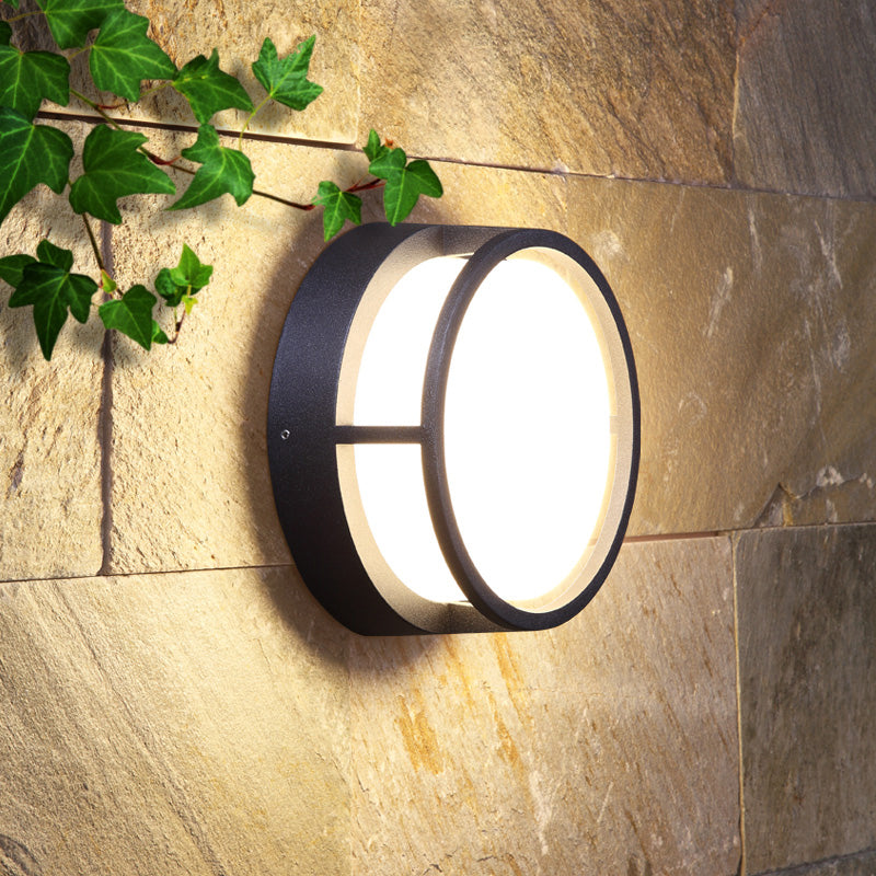 Round Outdoor Wall Sconce Lamp Plastic Modernist LED Wall Mount Lighting in Black Clearhalo 'Cast Iron' 'Glass' 'Industrial' 'Modern wall lights' 'Modern' 'Tiffany' 'Traditional wall lights' 'Wall Lamps & Sconces' 'Wall Lights' Lighting' 2336814
