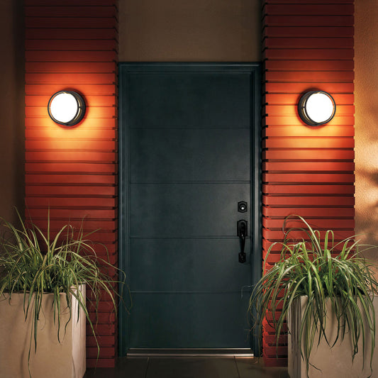 Round Outdoor Wall Sconce Lamp Plastic Modernist LED Wall Mount Lighting in Black Clearhalo 'Cast Iron' 'Glass' 'Industrial' 'Modern wall lights' 'Modern' 'Tiffany' 'Traditional wall lights' 'Wall Lamps & Sconces' 'Wall Lights' Lighting' 2336815