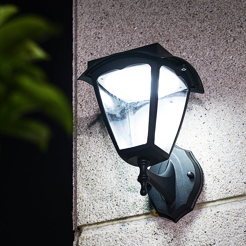 Trapezoid Plastic Solar LED Wall Light Simplicity Outdoor Wall Mounted Lamp in Black Clearhalo 'Wall Lamps & Sconces' 'Wall Lights' Lighting' 2336826