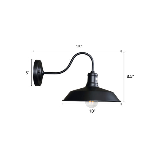 Black Lampshade Wall Lighting Rustic Metal 1 Head Outdoor Wall Mount Lamp with Arm Black Gooseneck Clearhalo 'Art deco wall lights' 'Cast Iron' 'Glass' 'Industrial wall lights' 'Industrial' 'Middle century wall lights' 'Modern' 'Rustic wall lights' 'Tiffany' 'Traditional wall lights' 'Wall Lamps & Sconces' 'Wall Lights' Lighting' 2336845