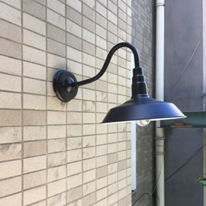 1-Bulb Gooseneck Wall Lamp Industrial Metal Wall Mounted Light with Barn Shade for Outdoor Clearhalo 'Art deco wall lights' 'Cast Iron' 'Glass' 'Industrial wall lights' 'Industrial' 'Middle century wall lights' 'Modern' 'Rustic wall lights' 'Tiffany' 'Traditional wall lights' 'Wall Lamps & Sconces' 'Wall Lights' Lighting' 2336847