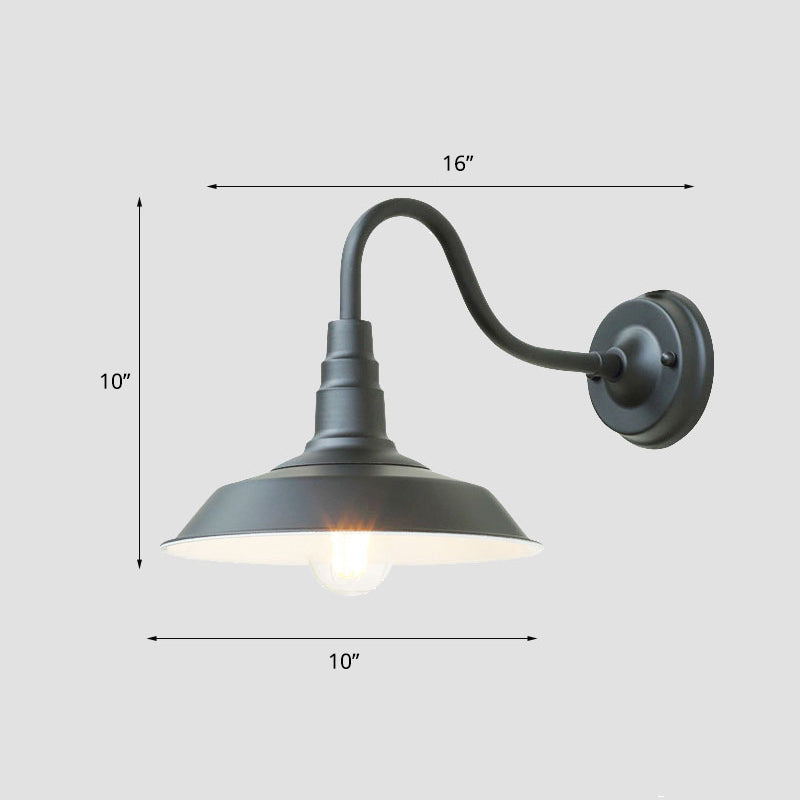 1-Bulb Gooseneck Wall Lamp Industrial Metal Wall Mounted Light with Barn Shade for Outdoor Black 10" Clearhalo 'Art deco wall lights' 'Cast Iron' 'Glass' 'Industrial wall lights' 'Industrial' 'Middle century wall lights' 'Modern' 'Rustic wall lights' 'Tiffany' 'Traditional wall lights' 'Wall Lamps & Sconces' 'Wall Lights' Lighting' 2336848