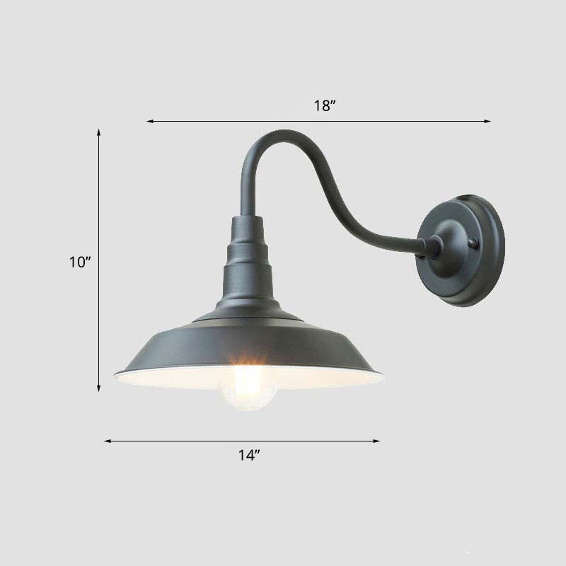 1-Bulb Gooseneck Wall Lamp Industrial Metal Wall Mounted Light with Barn Shade for Outdoor Black 14" Clearhalo 'Art deco wall lights' 'Cast Iron' 'Glass' 'Industrial wall lights' 'Industrial' 'Middle century wall lights' 'Modern' 'Rustic wall lights' 'Tiffany' 'Traditional wall lights' 'Wall Lamps & Sconces' 'Wall Lights' Lighting' 2336849