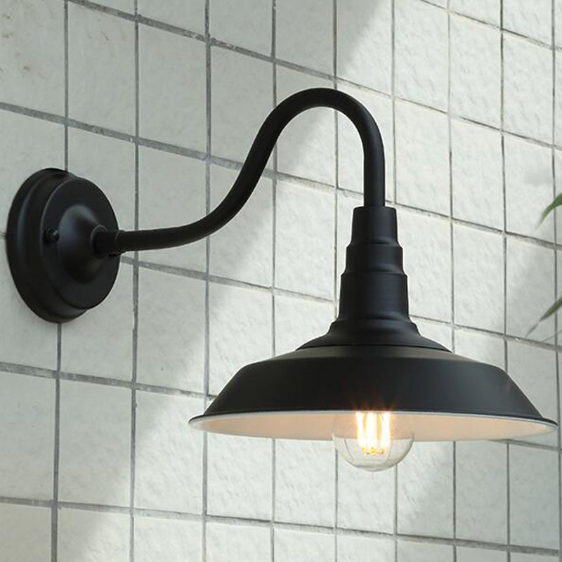 1-Bulb Gooseneck Wall Lamp Industrial Metal Wall Mounted Light with Barn Shade for Outdoor Clearhalo 'Art deco wall lights' 'Cast Iron' 'Glass' 'Industrial wall lights' 'Industrial' 'Middle century wall lights' 'Modern' 'Rustic wall lights' 'Tiffany' 'Traditional wall lights' 'Wall Lamps & Sconces' 'Wall Lights' Lighting' 2336850