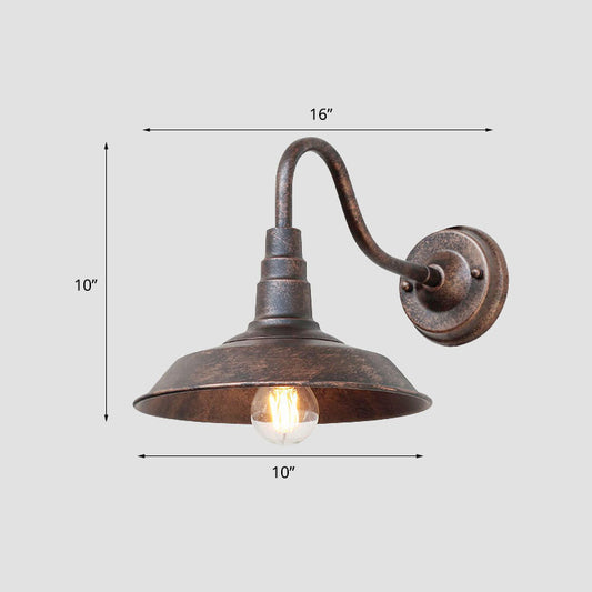 1-Bulb Gooseneck Wall Lamp Industrial Metal Wall Mounted Light with Barn Shade for Outdoor Coffee 10" Clearhalo 'Art deco wall lights' 'Cast Iron' 'Glass' 'Industrial wall lights' 'Industrial' 'Middle century wall lights' 'Modern' 'Rustic wall lights' 'Tiffany' 'Traditional wall lights' 'Wall Lamps & Sconces' 'Wall Lights' Lighting' 2336853