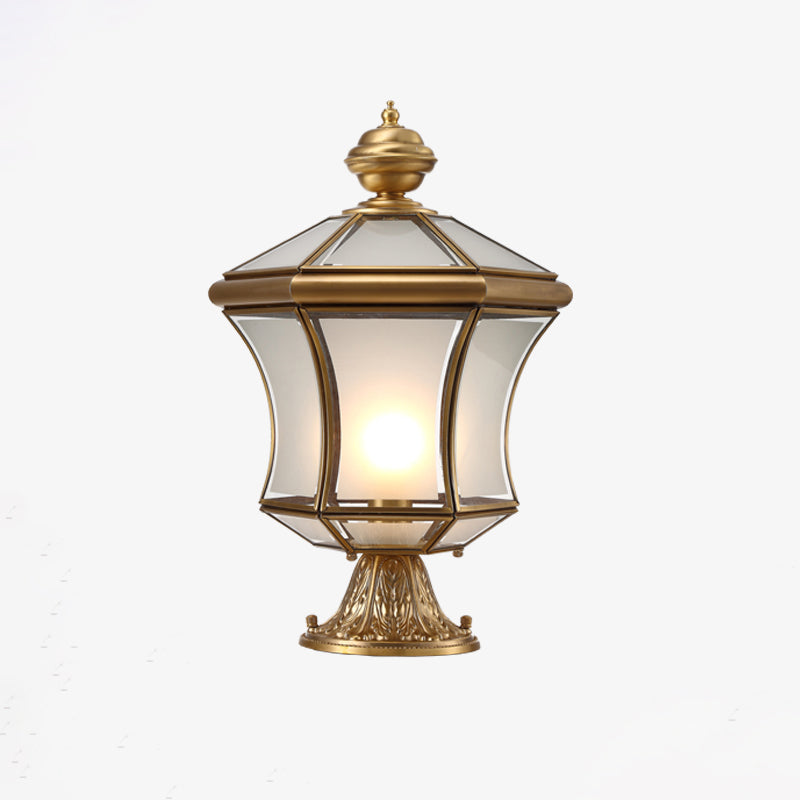 Bronze Curved Lantern Post Lighting Minimalistic 3-Bulb Frosted Glass Landscape Lamp Bronze 16" Clearhalo 'Lamps' 'Table Lamps' Lighting' 2336898