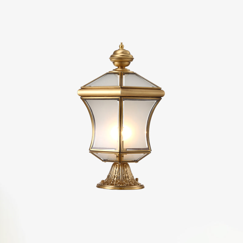 Bronze Curved Lantern Post Lighting Minimalistic 3-Bulb Frosted Glass Landscape Lamp Bronze 12" Clearhalo 'Lamps' 'Table Lamps' Lighting' 2336900