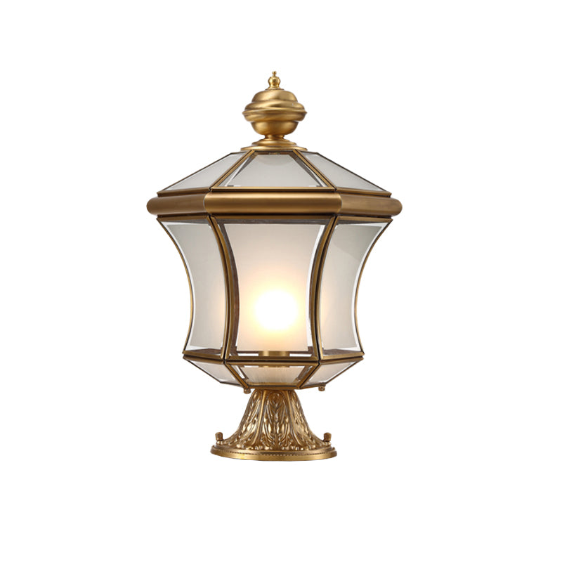 Bronze Curved Lantern Post Lighting Minimalistic 3-Bulb Frosted Glass Landscape Lamp Clearhalo 'Lamps' 'Table Lamps' Lighting' 2336901