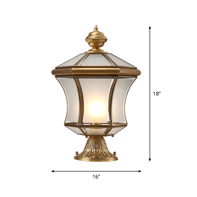 Bronze Curved Lantern Post Lighting Minimalistic 3-Bulb Frosted Glass Landscape Lamp Clearhalo 'Lamps' 'Table Lamps' Lighting' 2336902