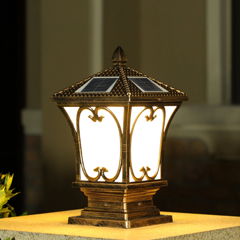 Frosted Glass LED Solar Outdoor Lamp Vintage Flared Garden Post Lighting Fixture Clearhalo 'Lamps' 'Table Lamps' Lighting' 2336903