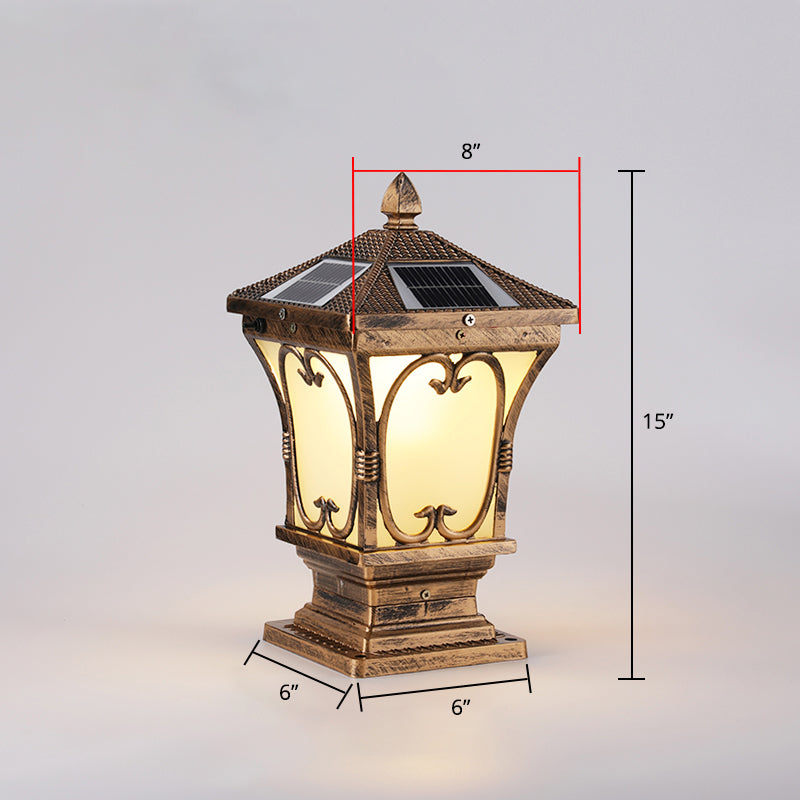 Frosted Glass LED Solar Outdoor Lamp Vintage Flared Garden Post Lighting Fixture Bronze 8" Solar Clearhalo 'Lamps' 'Table Lamps' Lighting' 2336904