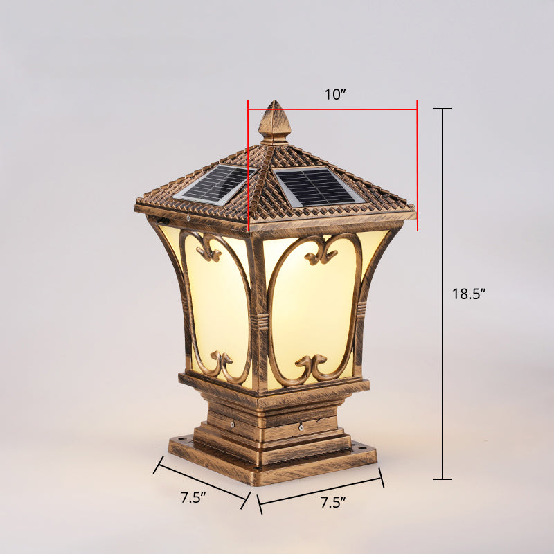 Frosted Glass LED Solar Outdoor Lamp Vintage Flared Garden Post Lighting Fixture Bronze 10" Solar Clearhalo 'Lamps' 'Table Lamps' Lighting' 2336905
